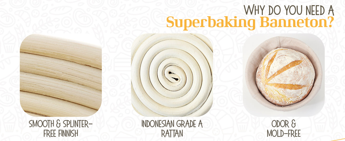 Superbaking Sourdough Proofing Basket Gift Set, Round 9" & Oval 10" Banneton, Sourdough Starter Kit, Sourdough Banneton Basket, Banneton Bread Proofing Basket Set of 2, Sourdough Bread Baking Supplies