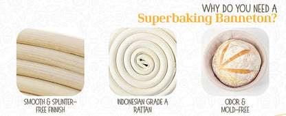 Superbaking Sourdough Proofing Basket Gift Set, Round 9" & Oval 10" Banneton, Sourdough Starter Kit, Sourdough Banneton Basket, Banneton Bread Proofing Basket Set of 2, Sourdough Bread Baking Supplies