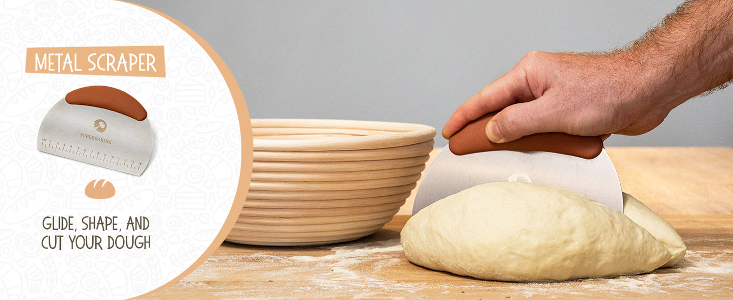 Superbaking Sourdough Proofing Basket Gift Set, Round 9" & Oval 10" Banneton, Sourdough Starter Kit, Sourdough Banneton Basket, Banneton Bread Proofing Basket Set of 2, Sourdough Bread Baking Supplies