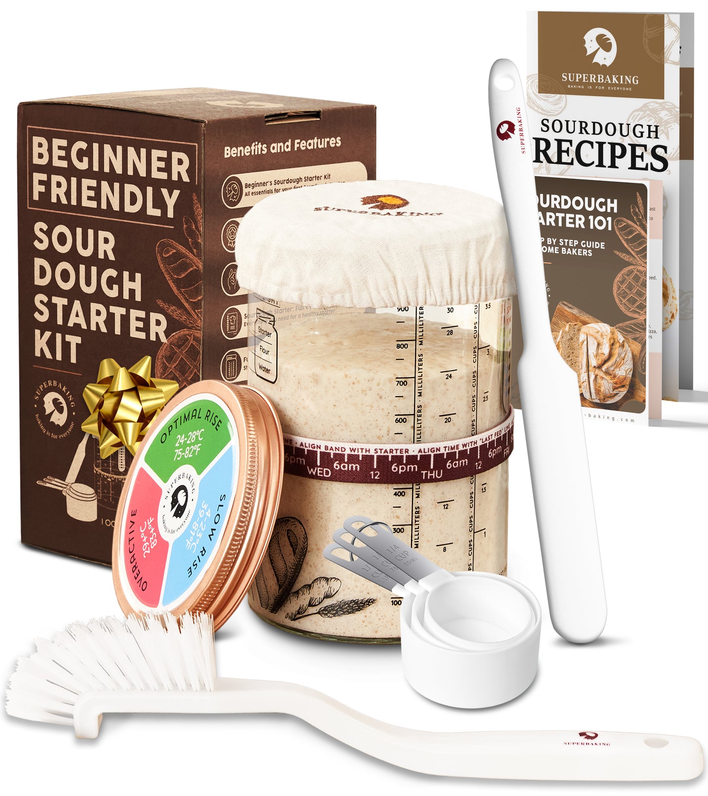 Superbaking Sourdough Proofing Basket Gift Set, Round 9" & Oval 10" Banneton, Sourdough Starter Kit, Sourdough Banneton Basket, Banneton Bread Proofing Basket Set of 2, Sourdough Bread Baking Supplies