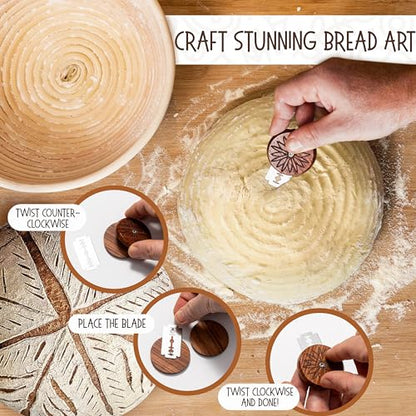 Superbaking Sourdough Proofing Basket Gift Set, Round 9" & Oval 10" Banneton, Sourdough Starter Kit, Sourdough Banneton Basket, Banneton Bread Proofing Basket Set of 2, Sourdough Bread Baking Supplies