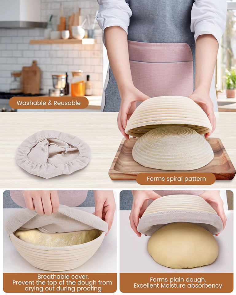 Bread Proofing Basket Set 9 Inch Round and 10 Inch Oval Banneton Bowl with Sourdough Bread Making Tools Kit