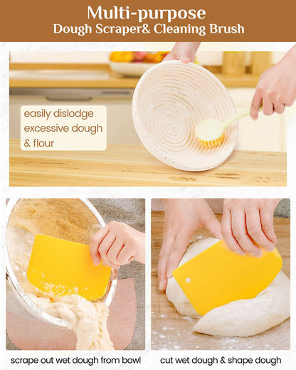 Bread Proofing Basket Set 9 Inch Round and 10 Inch Oval Banneton Bowl with Sourdough Bread Making Tools Kit
