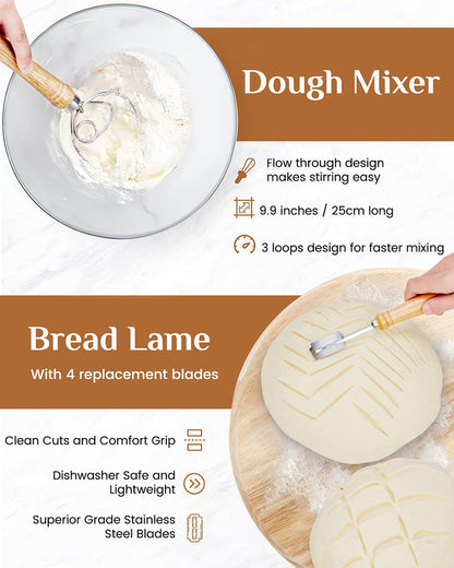 Bread Proofing Basket Set 9 Inch Round and 10 Inch Oval Banneton Bowl with Sourdough Bread Making Tools Kit