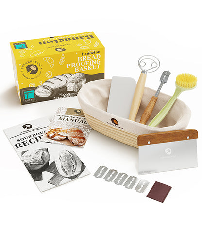 Superbaking Sourdough Proofing Basket Gift Set, Round 9" & Oval 10" Banneton, Sourdough Starter Kit, Sourdough Banneton Basket, Banneton Bread Proofing Basket Set of 2, Sourdough Bread Baking Supplies