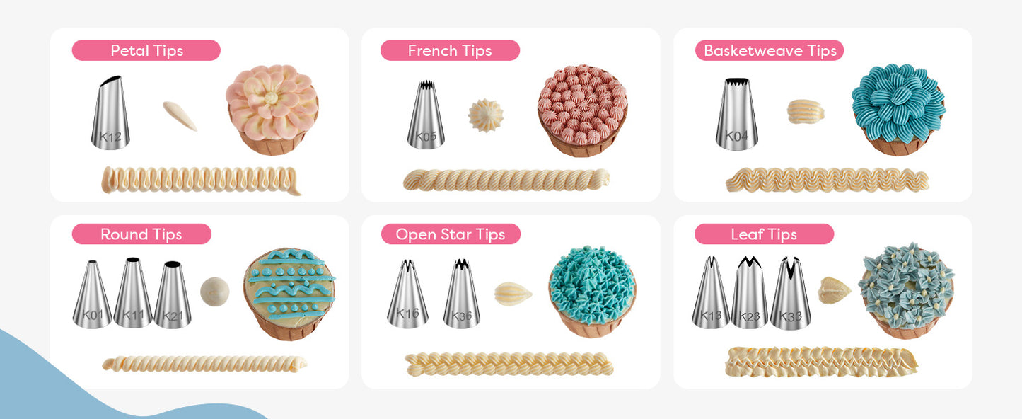 Kootek 32-Piece Piping Bags and Tips Set with 24 Icing Piping Tips, 2 Reusable Pastry Bags 12 Inch, Reusable Piping Icing Bags and Tips, Cake Decorating Kit for Frosting Cookie, Cupcake